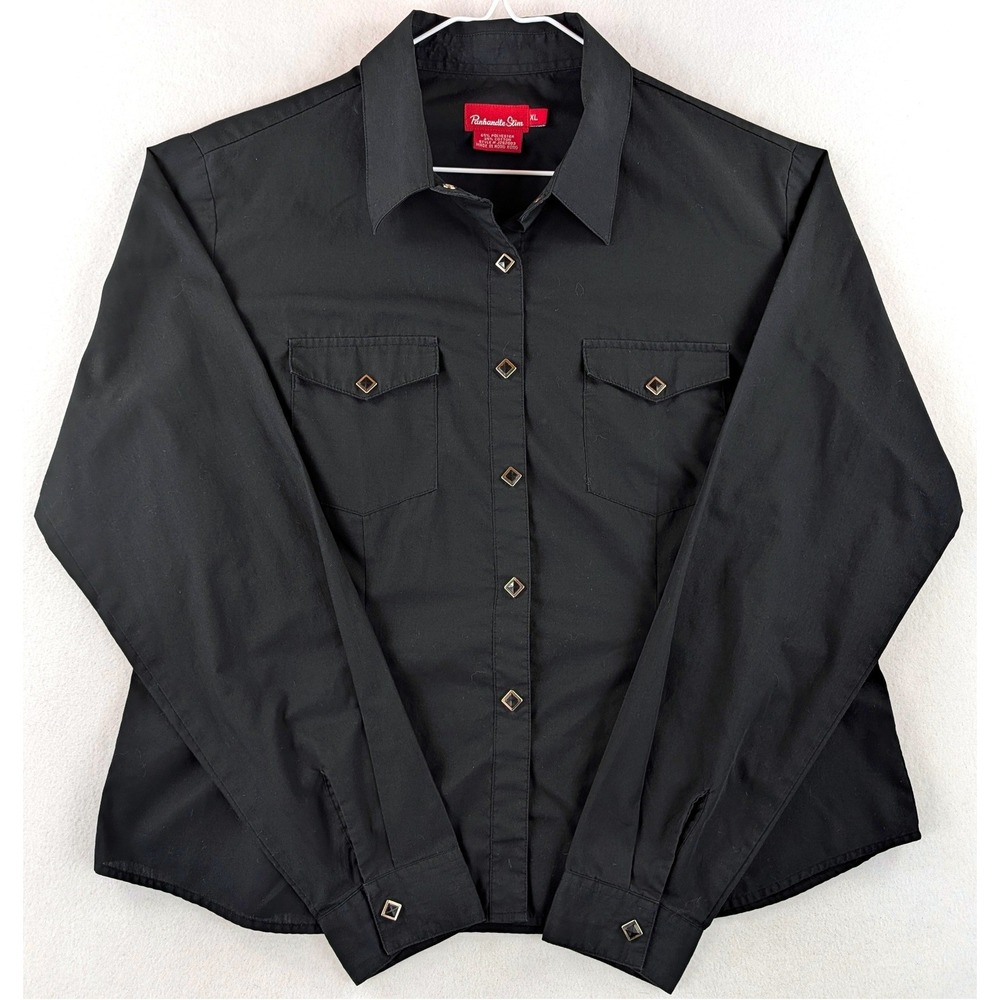 Vintage Panhandle Slim Womens XL Black Western Diamond Snap Shirt Hong Kong